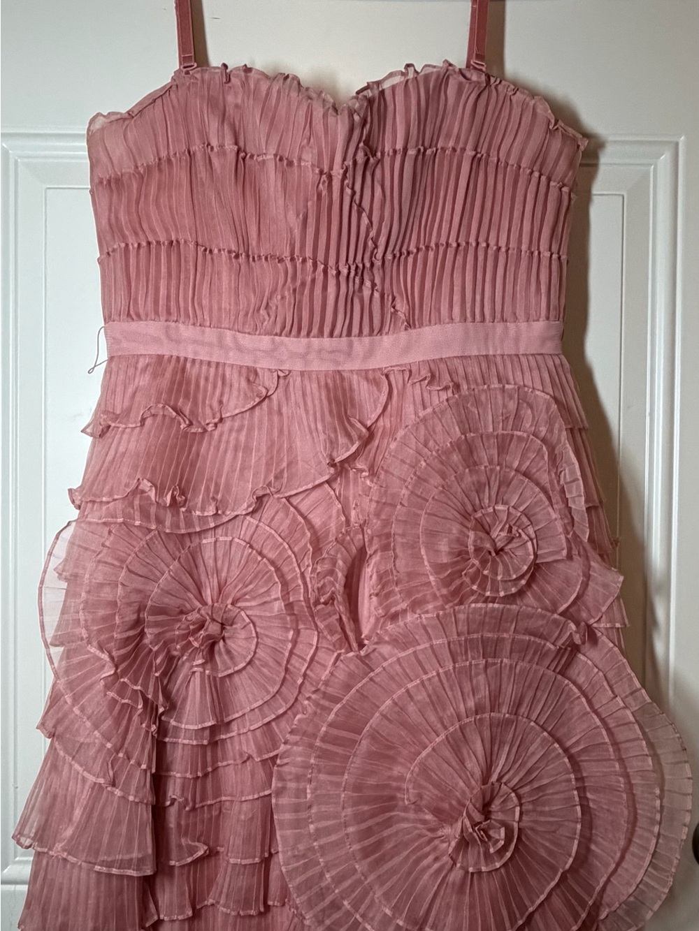 BCBGMaxAzria Dusty Rose Pleated Ruffle Party Dress